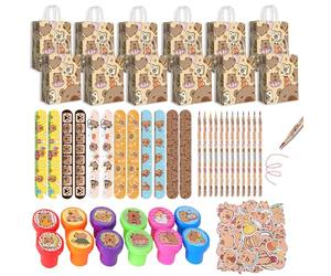 Eymobad 98PCS Set de Favoris pour Fête Capybara - Cadeaux d'anniversaire Capybara pour Enfants avec Sacs Cadeaux, Stylos, Bracelets, Tampons et Autocollants, Ensemble d'Articles Scolaires Capybara