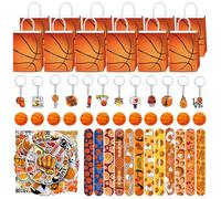 Eymobad Ensemble de fête de basket-ball, 98 pièces avec sacs cadeaux de basket-ball, bracelet à clipser, porte-clés, mini balles anti-stress et autocollants pour anniversaire d'enfant et décoration