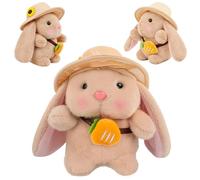 Eymobad Lapin en peluche de Pâques avec carotte - 20 cm - Lapin de Pâques marron à câliner, doudou pour enfant pour nid de Pâques et décoration, cadeau pour enfants, filles et garçons (marron)