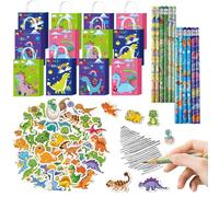 Eymobad Lot de 74 petits cadeaux d'anniversaire pour enfants - 12 sacs de fête en papier - 12 crayons acidulés - 50 autocollants - Accessoires de fête d'anniversaire