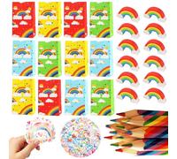 Eymobad Lot de 86 Petits Cadeaux Arc-en-ciel,12 Crayon Arc En Ciel,12 Pochette Cadeau Arc en Ciel Sac,12 Gommes Arc-en-ciel,50 Autocollants,pour Enfants, Anniversaire, Party Supplies