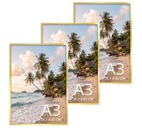 EYMPEU 3 Cadres A3 Aluminium Brossé Doré | Accroche Verticale et Horizontale, pour Photos, Affiches et Diplômes.
