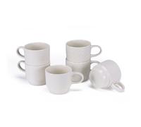 EYMPEU Lot de 6 mugs à café blancs de 300 ml, au design élégant et texturé, avec poignée confortable, adaptés à la maison, au bureau ou à offrir en cadeau