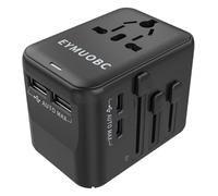 EYMUOBC Adaptateur Prise Universelle Adaptateur Voyage avec 2 USB et 2 USB C, Adaptateur Universel de Voyage France vers Anglaise USA Japon Angleterre Italie Australie Thaïlande Canada