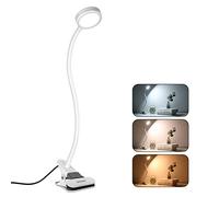 EYOCEAN Lampe-Clip Lampe de Bureau à LED à Pince de Lecture de Table de Lit Luminosité Réglage Soin des Yeux pour le Bureau et le Domicile Flexible à 360° avec le Câble USB et l’Adapteur Blanche