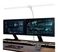 EYOCEAN Lampe de bureau à double tête à pince - 24 W - 80 cm - Lampe lumière du jour de bureau avec télécommande - Lampe de moniteur à intensité variable - Col de cygne - Protection des yeux - Blanc
