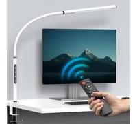 EYOCEAN Lampe de Bureau LED avec Télécommande, Lampe à Pince avec Col de Cygne Réglable, Dimmable et Températures de Couleur Ajustables, 12W, Blanc Mat