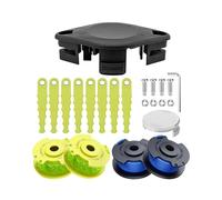 Eyoloty ACFHRL2 Tête de débroussailleuse en polycarbonate avec 8 lames à charge rapide et 2 types de ligne torsadée (AC14RL3A et AC80RL3) - Compatible avec les débroussailleuses Ryobi 18 V, 24 et 40 V, capuchon de bobine AC14HCA