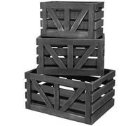 Eyoulife Lot de 3 caisses à vin en Bois avec poignée empilables - Caisse décorative - 34 x 25 x 17 cm, 30 x 20 x 16 cm, 26 x 17 x 15 cm - Caisses à Fruits en Bois pour Le Transport et Le