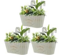 Eyoulife Lot de 3 pots de fleurs suspendus - 27 x 24 x 14,5 cm - En métal - Avec crochets amovibles, trous de drainage - Pour balcon, clôture, jardin, mur