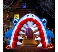 Eyourlife Arche gonflable d'été en forme de requin de 3,7 x 2,4 m, décoration d'extérieur géante avec 6 lumières LED intégrées pour piscine, événement, fête d'anniversaire, fête sur le thème de