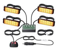 EYPINS 4x Feux de Pénétration à 12 LEDs - 48W Étanche IP68 12/24V Orange - Prise Allume-Cigare 8 Modes Flash Lampe Stroboscopique d'Urgence pour Remorque/Caravane/Van/Camion - CE&ROHS
