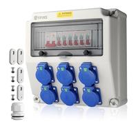 EYPINS Boîte de Prise Étanche avec Interrupteur de Sécurité FI (C63) + Disjoncteur LS (C16x6) 6 Prises Schuko & CEE,Design Compact,IP66 pour Chantier,Garage et Extérieur