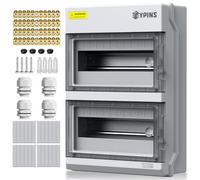 EYPINS Coffret Électrique 24 Modules Boîtier Électrique Extérieur IP65 Intérieur avec 4 Presse-étoupes M32,4 Barres de Cuivre,Kit de Fixation pour Villa,Chantier(26.5x11x37cm)