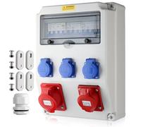 EYPINS Coffret Électrique de Chantier avec LS+FI-IP54 - avec 2*230 V Prise Schuko& IP 44 1*16A+1*32A Prise CEE à 5 Broches Disjoncteur Distributeur de Puissance Consommée pour Atelier/Usine/Garage