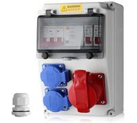 EYPINS Coffret Électrique de Chantier avec LS+FI-IP54 - avec 2 * 230 V Prise Schuko & IP 44 16A Prise CEE à 5 Broches-pour Intérieur et Extérieur des Pièces de Construction Des Ateliers