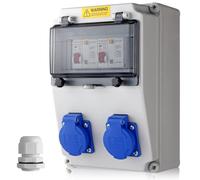 EYPINS Coffret Électrique de Chantier avec LS+FI-IP54 -Prise Schuko-230 V -Distributeur de Courant Électrique avec Disjoncteur Distributeur de Puissance Consommée pour Atelier/Usine/Garage