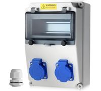 EYPINS Coffret Électrique de Chantier Boîtier de Prise Étanche IP66,Prise Schuko x2,Coffret Électrique Compact pour Chantier,Extérieur,Camping,Sans Interrupteur Différentiel