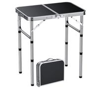 EYPINS Table Pliante Portable Multifonction 3 Hauteurs(25/50/70 cm) en MDF Noir avec Cadre Acier Argenté,Pliable,Charge 30 kg pour Camping,Pique-Nique,Bureau Maison,Usage Intérieur/Extérieur(30x40 cm)