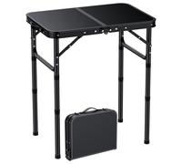 EYPINS Table Pliante Portable Multifonction 3 Hauteurs(25/50/70 cm) en MDF Noir avec Cadre Acier Argenté,Pliable,Charge 30 kg pour Camping,Pique-Nique,Bureau Maison,Usage Intérieur/Extérieur(Noir)
