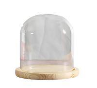 EYRMQWJPC Cloche en Verre Transparent, Cloche en Verre avec Socle Bois Massif, diamètre 20 cm, Hauteur 20-30(Dia20*H25cm)