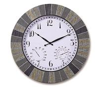 EYRMQWJPC Grande Horloge Murale Vintage, Grande Horloge intérieure extérieure de 14 Pouces, Horloge Murale avec thermomètre, Horloge décorative à Piles résistante aux intempéries et sans tic-tac