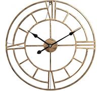EYRMQWJPC Grande Horloge Murale Vintage, Grande Horloge Murale silencieuse en métal de 60 cm, Horloge Murale de Style rétro Vintage avec Chiffres Romains(Gold)
