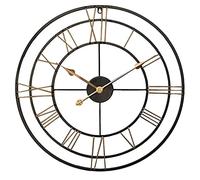 EYRMQWJPC Grande Horloge Murale Vintage, Horloge Murale Ronde en métal de 60cm, silencieuse, sans tic-tac, Fonctionne à Piles, Chiffres Romains Noirs, for décoration de Jardin extérieur(Gold)