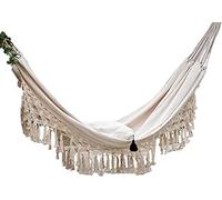 EYRMQWJPC Hamac de Camping Hamac 2 Places avec Franges en macramé for intérieur et extérieur, Blanc, 270 x 145 cm