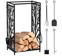 EYRMQWJPC Panier de Bois de Chauffage, Porte-bûches en Acier for intérieur et extérieur avec 4 Outils, Noir
