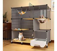 EYRMQWJPC Parc pour Chat à Monter soi-même, Cage à Chat avec roulettes, bac litière et Capsule Spatiale for 1 2 Chats