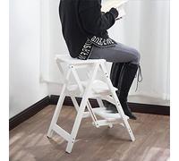 EYRMQWJPC Tabouret Pliant en Bois Massif, Tabouret échelle Pliante en Bois à 3 marches, capacité de 150 kg, Blanc