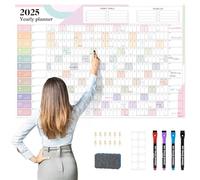 EYROZILL Grand calendrier mural 2025, calendrier mural effaçable à sec, 121,9 x 81,3 cm, disposition horizontale, planificateur annuel pour bureau, salle de classe, maison, organisateur de tâches
