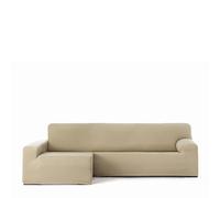 Eysa Housse de canapé bi-élastique pour Chaise Longue avec Bras Long Gauche Vue de Face Couleur Beige Design Harlem