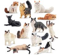EYSCOTA Lot de 12 figurines de chat réalistes en plastique - Décoration de gâteau pour chaton - Cadeau de Noël ou d'anniversaire pour enfants