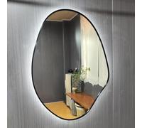 EYTVYUWPT 50x70cm|60x80cm|70x90cm, Miroir De Courtoisie Mural Irrégulier avec Commande Tactile, Éclairage LED 3 Couleurs Et Anti-buée, Miroir De Salle De Bain Moderne, Cadre Noir(3 Colours,70x90cm)
