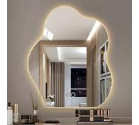 EYTVYUWPT Miroir De Salle De Bain en Forme De Nuage Irrégulier avec Lumière LED, Miroir Mural sans Cadre, Gradable À L'infini, 3 Couleurs De Lumière, Anti-buée, Bouton Tactile(Anti-Fog,60x80cm)