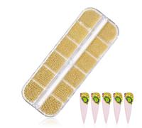EYVRPAU 1 pièce Perles à dos plat pour nail art,Lot de 2 boîtes en acier doré et argenté,Pour ongles en gel,caviar,vêtements,bricolage,3D petite perle design (Gold)