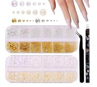 EYVRPAU 2Pcs 3D Aurora Bow Nail Art Charms,Strass Nail Art Kit,Etoiles Lune Strass Ongle Nail Art,Or Strass Ongles,avec 1 Pièces Pince à Épiler et Stylo Pointeur Strass,pour Décoration Ongles Art