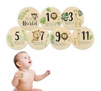 EYVRPAU 7 Pièces Cartes Étapes Bébé Bois,Carte Mois par Mois Bébé,Mes Premières Fois Bébé,101 Première Fois de Bébé,Double Face pour Baby Shower et Cadeaux