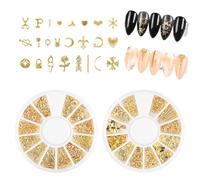 EYVRPAU Lot de 2 boîtes de breloques dorées pour ongles,Y2K 3D chromées,croix dorée,étoile,rose,lune,Accessoires de nail art,décoration,bijoux ongles,strass ongle,nail charms