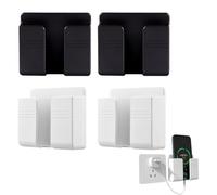 EYVRPAU Lot de 4 Support Mural pour Téléphone Multifonction Boîte de Rangement Support de Charge avec Adhésif Trou pour Câble Étanche pour Douche Lit Table de Chevet (Noir)