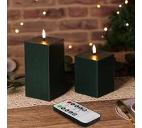 Eywamage Lot de 2 bougies à LED carrées sans flamme avec télécommande, à piles Vert foncé
