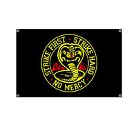 EYXVKT Strike First Strike Hard No Mercy Flag 3x5 Ft Cobra Karate Funny Flags for Room Wall Hanging Large Tapestry College Dorm Decor Banner Indoor Bedroom Sign Heavy Wind with Brass