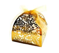 EYZJQSTUV Boîte à Sucre, Faveurs de Mariage boîtes à Bonbons avec Ruban Roses Fleur Or Blanc 10 pièces(Gold)