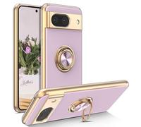 EYZUTAK Cas pour Google Pixel 8a, Silicone Lisse et Souple TPU Slim Cas de Téléphone avec 360 ° Anneau Stand Bumper Antichoc Protection Cas Doigt Stand Magnétique Voiture Cover-Violet