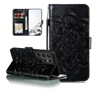 EYZUTAK Cas pour Samsung Galaxy S25 Ultra, Premium PU Cuir Flip Portefeuille Fente pour Carte Support Magnétique Stand Cover Slim Cas de Téléphone avec Sangle,Gaufré Mandala Cas -Noir