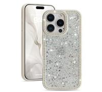 EYZUTAK Coque à Paillettes pour iPhone 16e, Deluxe Bling Glitter Étui de Protection avec Cristal Diamants Scintillant Strass Border Belle et Élégante Mince Doux Durable TPU Housse - Blanc