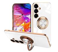 EYZUTAK Coque aimantée à anneau rotatif à 360° en silicone souple, antichoc, pour Samsung Galaxy A56 5G, support magnétique pour bague métallique de rotation, support voiture mince - Blanc