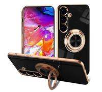 EYZUTAK Coque aimantée à anneau rotatif à 360 ° en silicone souple mince, antichoc, pour Samsung Galaxy A56 5G, support de bague métallique anti-chute pour voiture - Noir